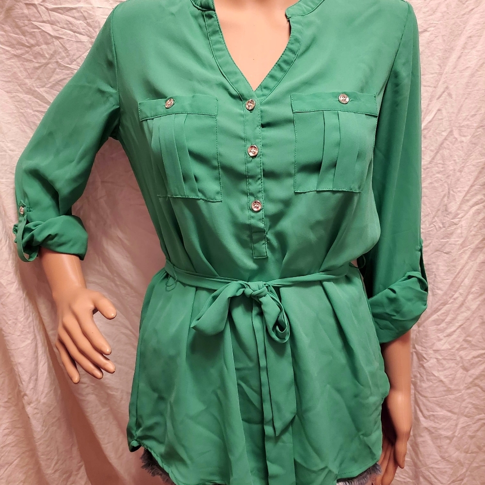 Mint Green Half Button up Blouse